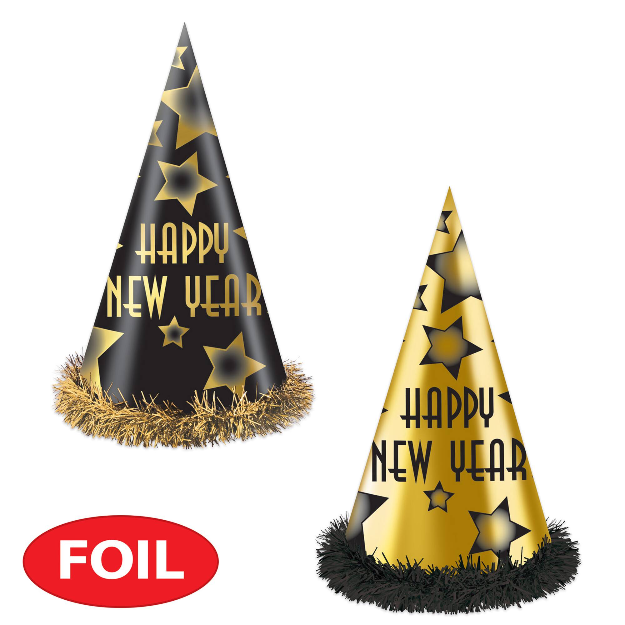 Beistle Black & Gold Happy New Year Party Hats, 25ct.